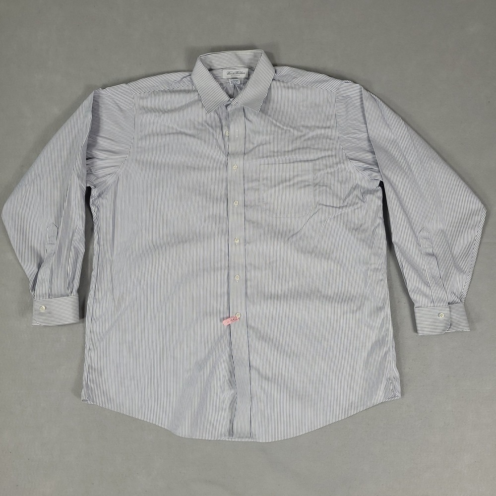 Brooks Brothers Shirt Mens 17.5 Blue Pinstripe Regular Fit Cotton Brooksease